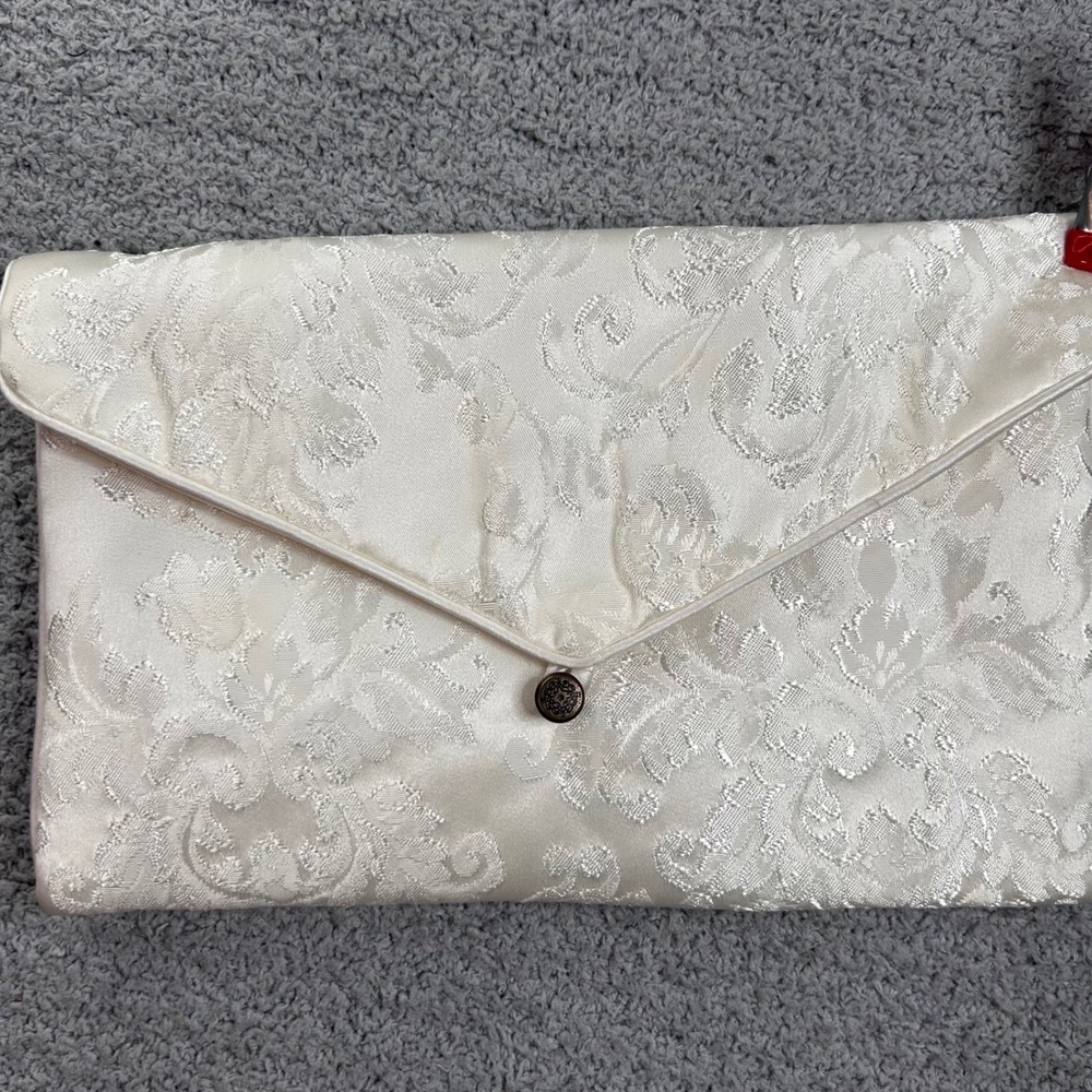 Jessica McClintock Evening Clutch Jacquard Cream OS 90s Vintage Bridal Formal